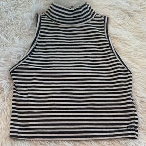Monochrome Striped High-Neck Tank Top